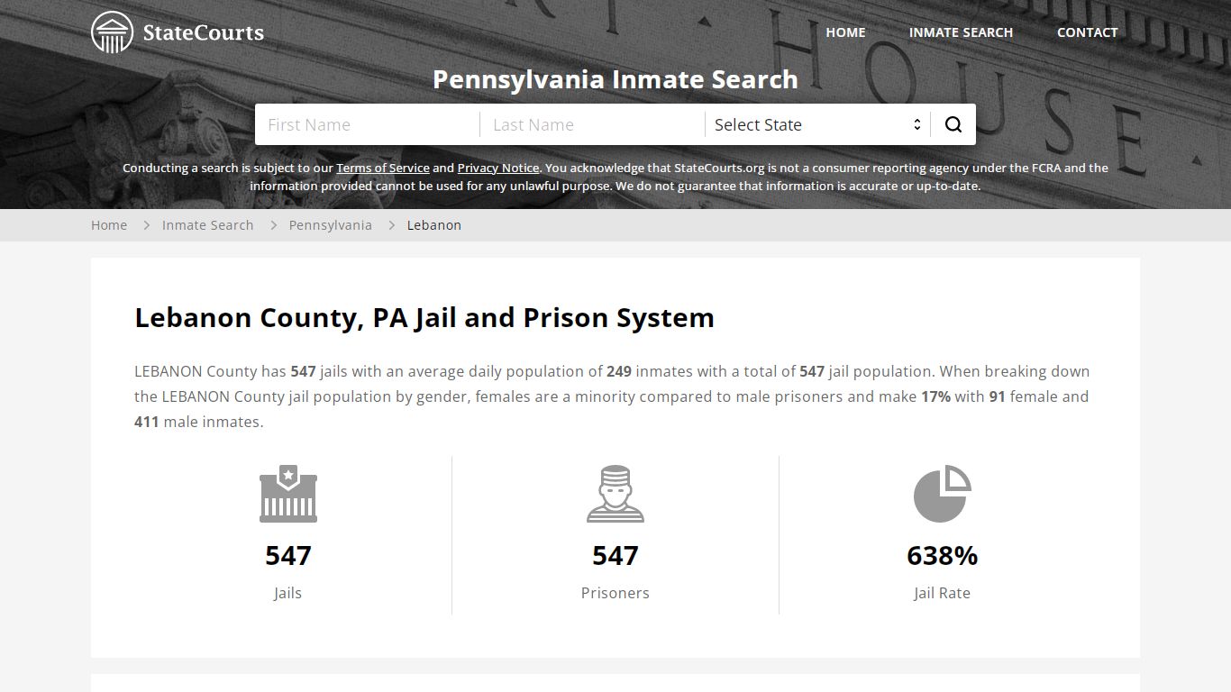 Lebanon County, PA Inmate Search - StateCourts