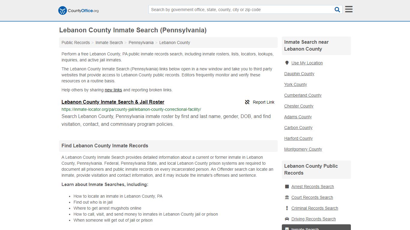 Inmate Search - Lebanon County, PA (Inmate Rosters & Locators)